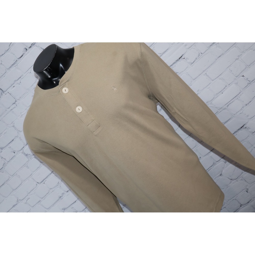 Polo Ralph Lauren Henley Shirt Men XL Khaki Tan Long Sleeve Pony Logo **